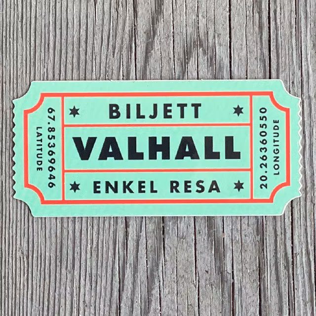 Sticker Biljett Valhall Ljusgrön sedd framifrån