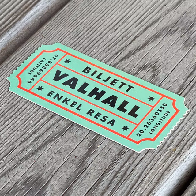 Sticker Biljett Valhall Ljusgrön sedd ur en vinkel