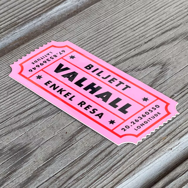 Sticker Biljett Valhall Rosa sedd från en vinkel