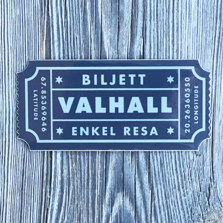Valhall Ticket Vinyl Sticker - Black/Grey