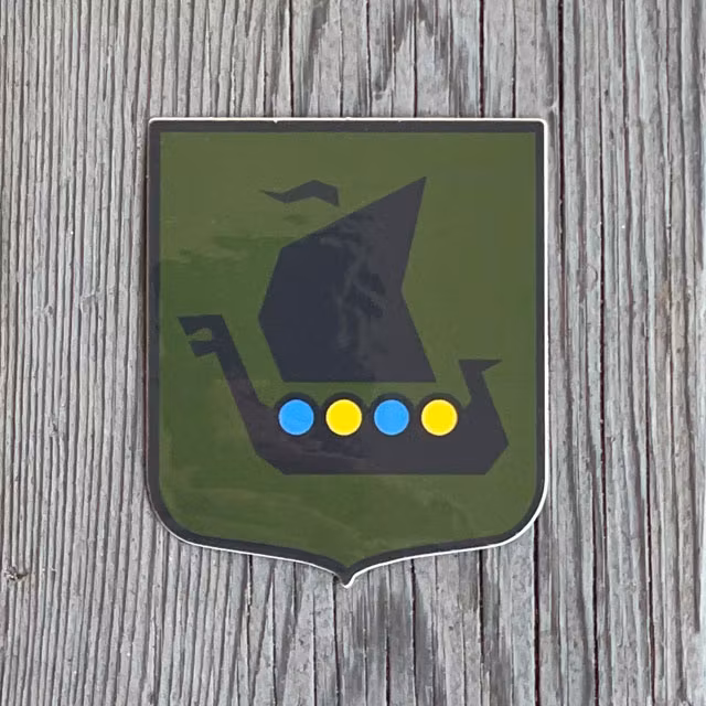 Sticker Viking Ship Green Blue Yellow seen from the front
