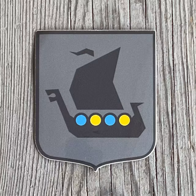 Sticker Viking Ship Grey Blue Yellow seen from the front