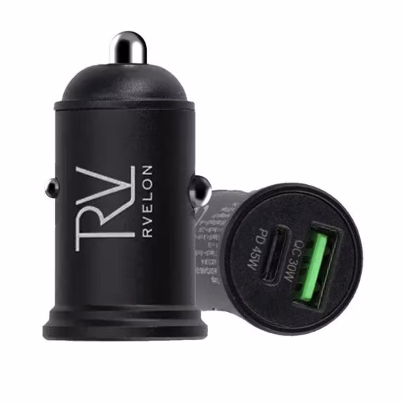 Rvelon Billaddare med 45W USB-C PD3.0 och USB-A QC3.0 Snabbladdning
