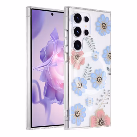 Samsung Galaxy S24 Ultra Magnetiskt Mobilskal - Blommor Röd/Blå