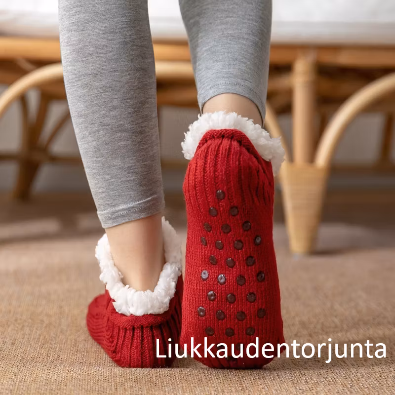 Lämpimät, liukastumista estävät neuletossut- HARMAA
