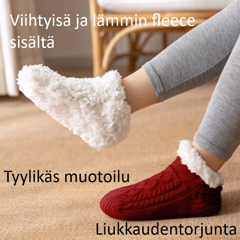 Lämpimät, liukastumista estävät neuletossut - PUNAINEN