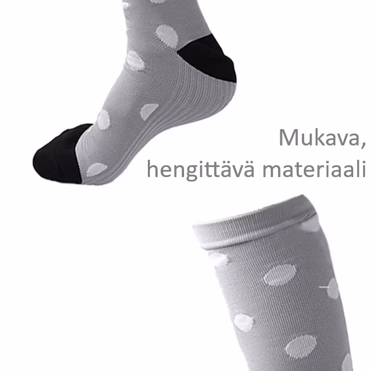 Tukisukat, harmaat, valkoiset pisteet, luokka 1, 15-21mmHg