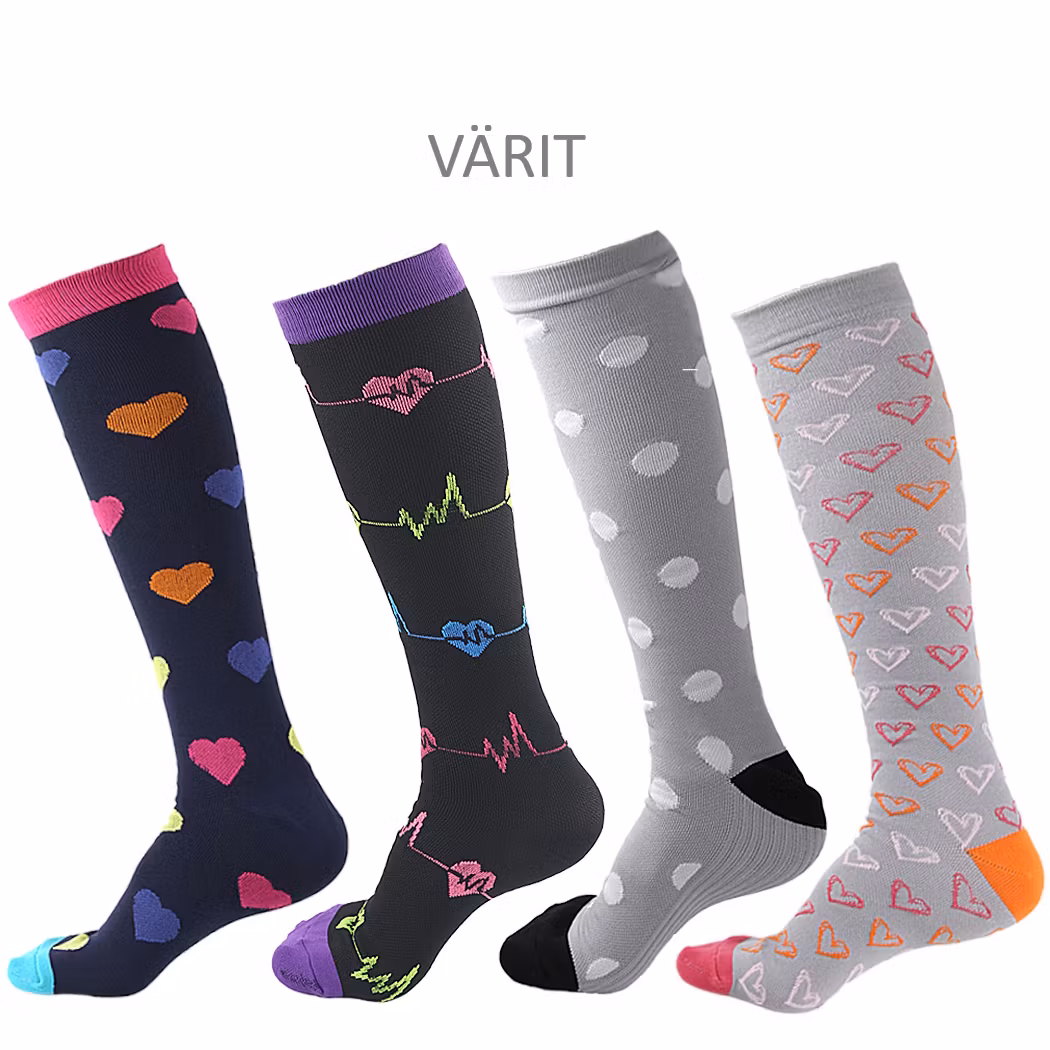 Tukisukat, harmaat, valkoiset pisteet, luokka 1, 15-21mmHg