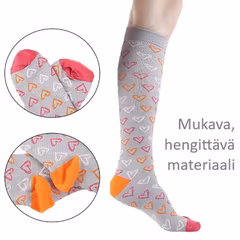 Tukisukat, harmaa, sydän eri värejä, luokka 1, 15-21mmHg