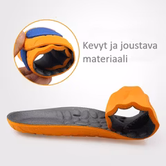 Pohjalliset, erittäin joustava, iskunvaimennus kantapäähän ja etujalkaan, hieronta, vaahtomuovi