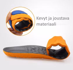 Pohjalliset, erittäin joustava, iskunvaimennus kantapäähän ja etujalkaan, hieronta, vaahtomuovi