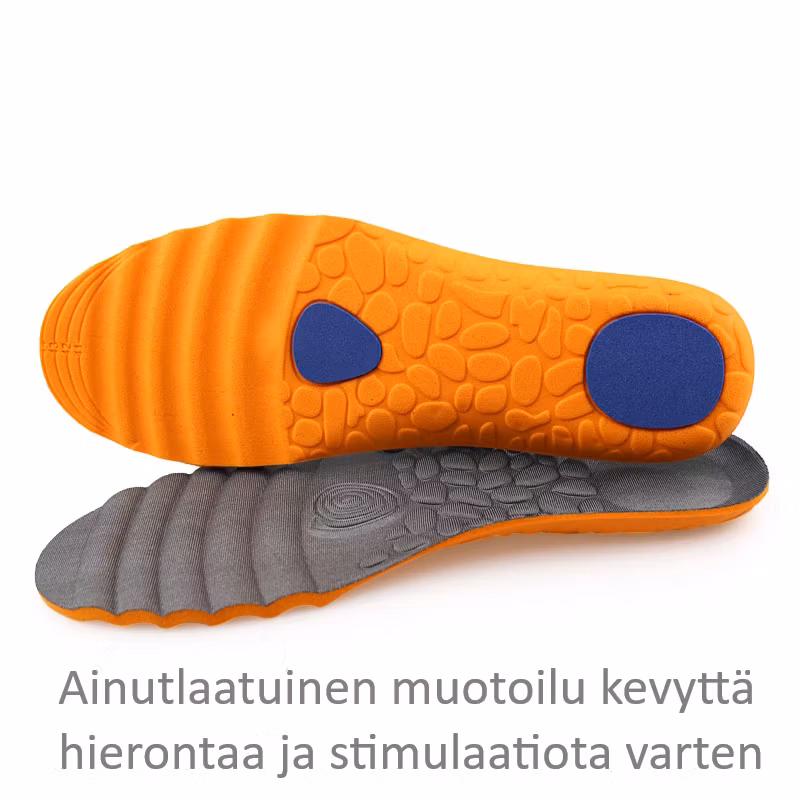 Pohjalliset, erittäin joustava, iskunvaimennus kantapäähän ja etujalkaan, hieronta, vaahtomuovi