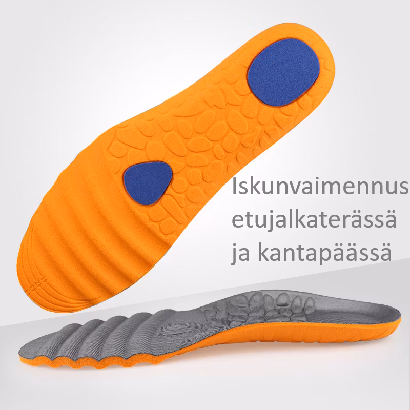 Pohjalliset, erittäin joustava, iskunvaimennus kantapäähän ja etujalkaan, hieronta, vaahtomuovi