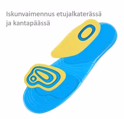 Pohjalliset, erittäin joustava, iskunvaimennus kantapäässä ja etujalassa, geeliä