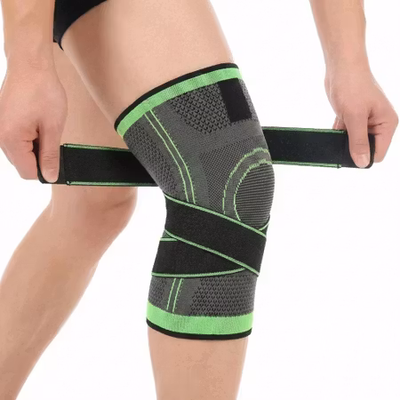 Polvisuojat tuella, kompressiolla ja hihnalla, MUSTA / VIHREÄ