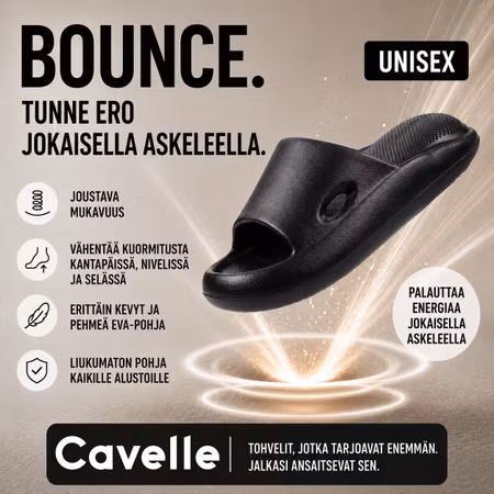 Bounce tohvelit MUSTA, joustavat ja kuormitusta keventävät