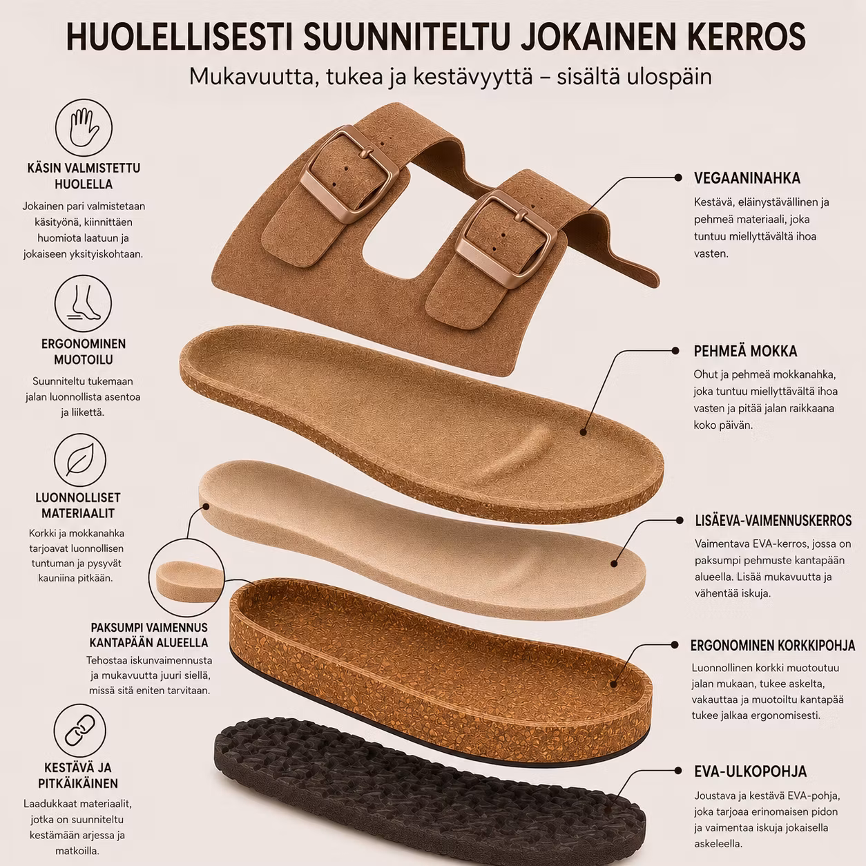 Biosandaalit nainen jalkarikas korkkipohja, RUSKEA