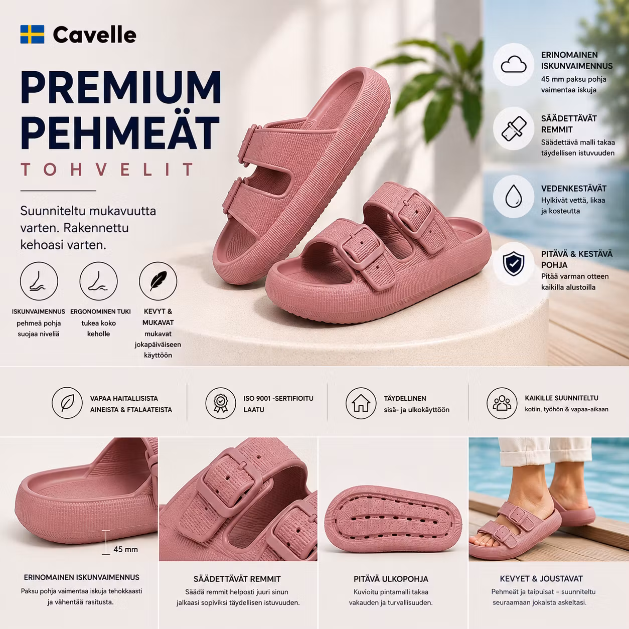 Premium säädettävä pehmeä tossut BLUSH – pehmeä & iskuja vaimentava