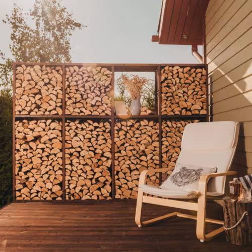 Cortenstål vedförvaring WALL-L 237*37*170 cm