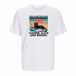 T-shirt  Unisex - Life is better with coffe cats and books