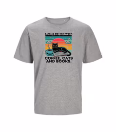 T-shirt  Unisex - Life is better with coffe cats and books