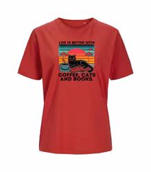 T-shirt  Dam- Life is better with coffe cats and books