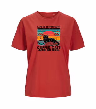 T-shirt  Dam- Life is better with coffe cats and books