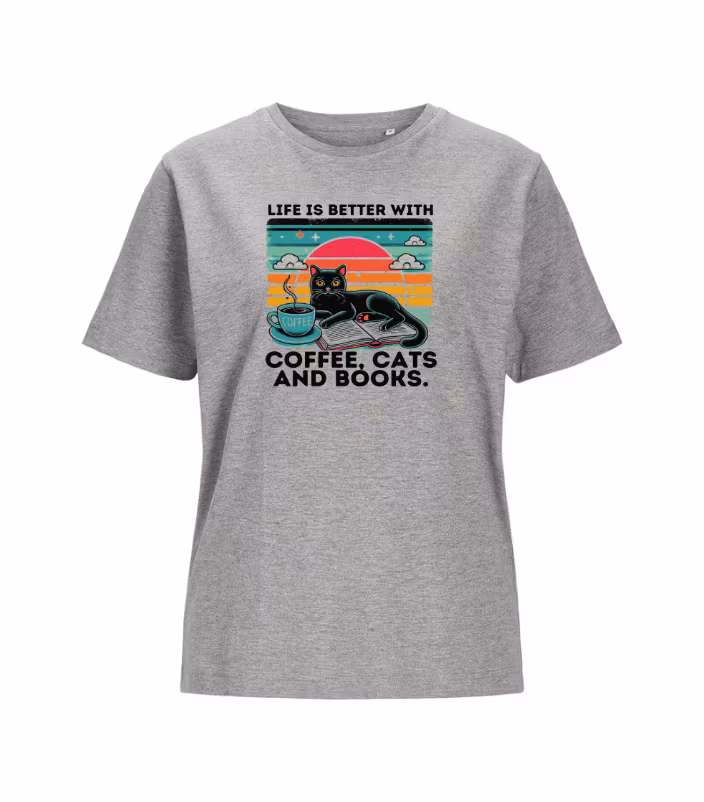 T-shirt  Dam- Life is better with coffe cats and books