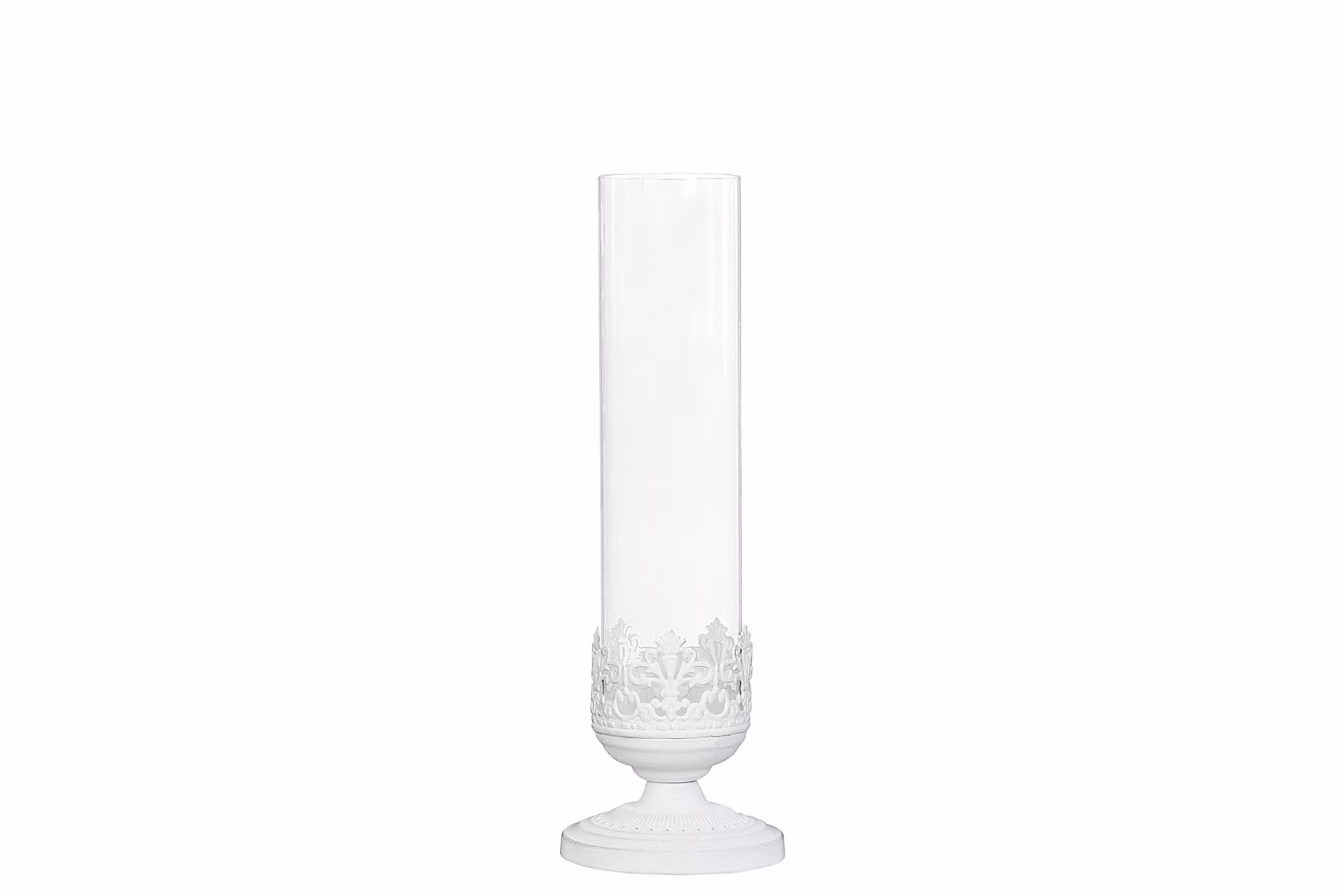 hög ljuslykta på fot vit metall glas 12x37 a lot dekoration