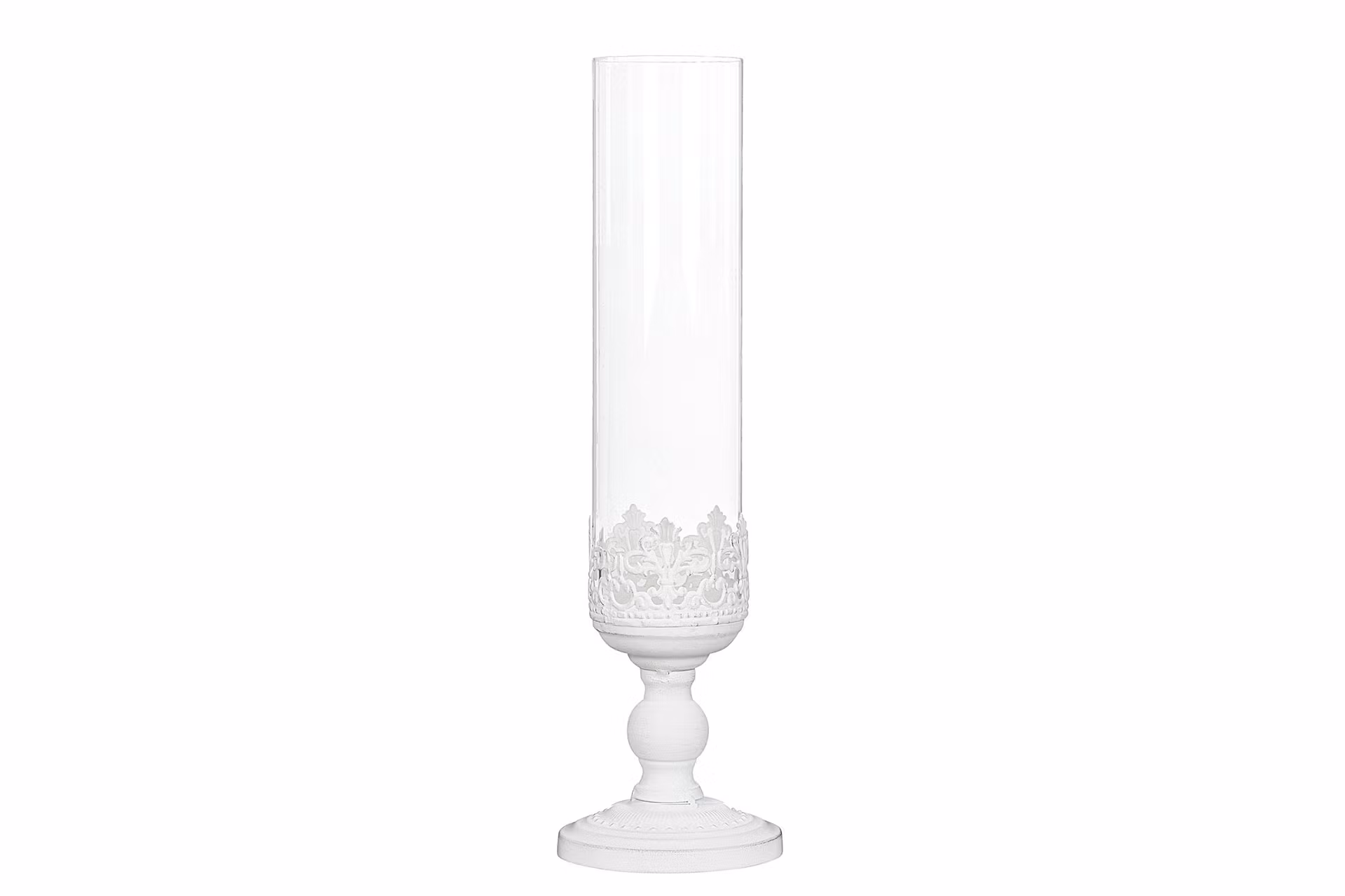 hög ljuslykta på fot vit metall glas 12x43 a lot dekoration