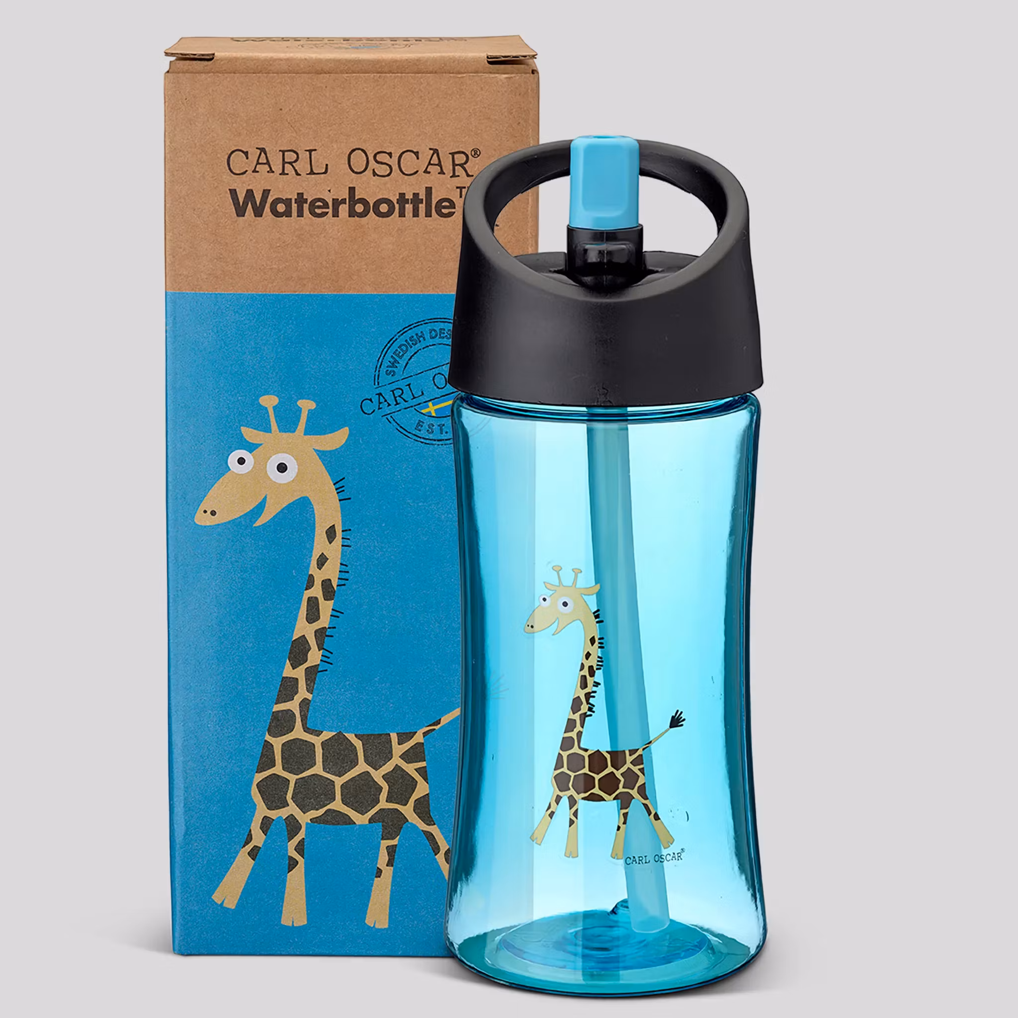 Turkos vattenflaska till barn med motiv giraff från Carl Oscar