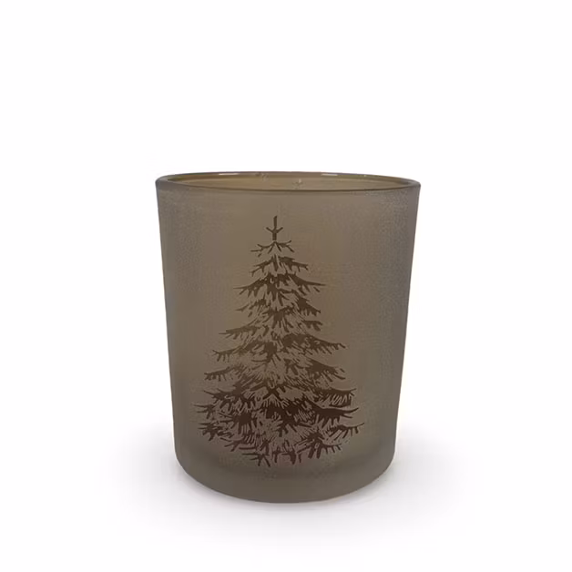 Ljusbrun liten och mellan ljuslykta i glas med mönster