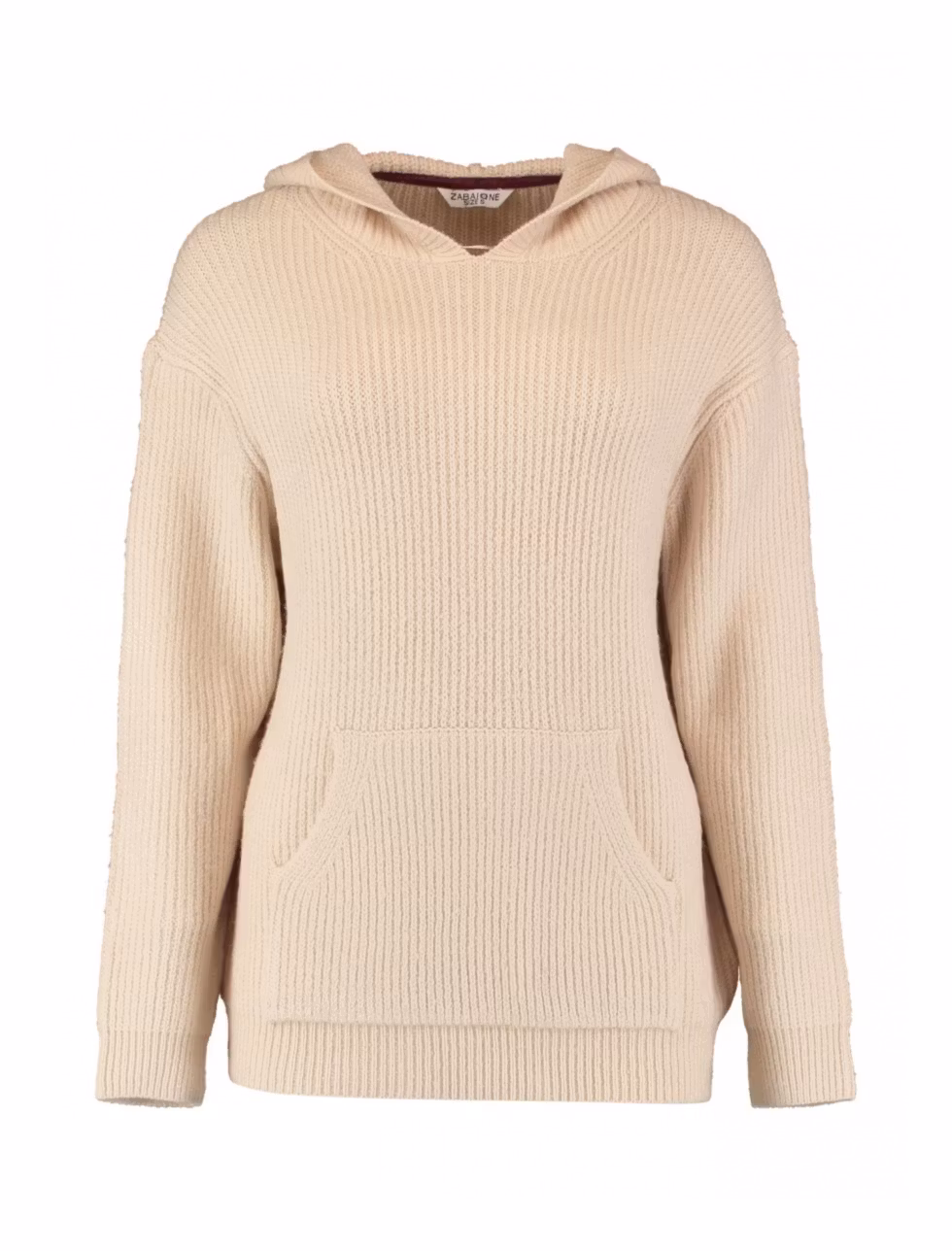 stickad tröja beige huva munkficka