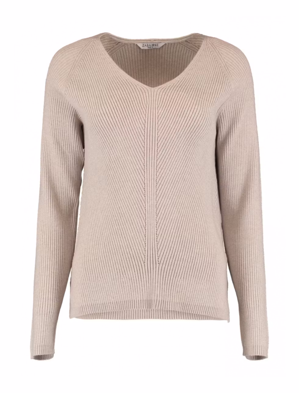 stickad tröja radnstickad v-ringad beige