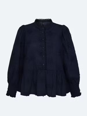 Blus med fina detaljer, marinblå