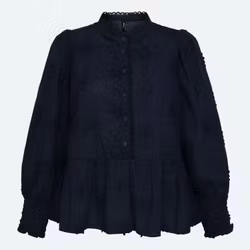 Blus med fina detaljer, marinblå
