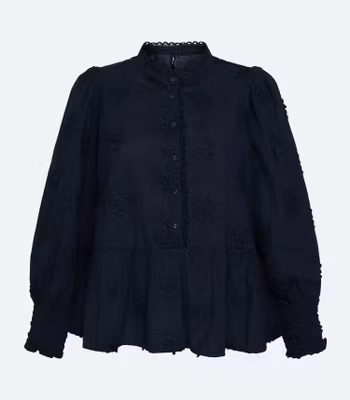 Blus med fina detaljer, marinblå