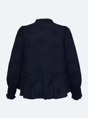 Blus med fina detaljer, marinblå