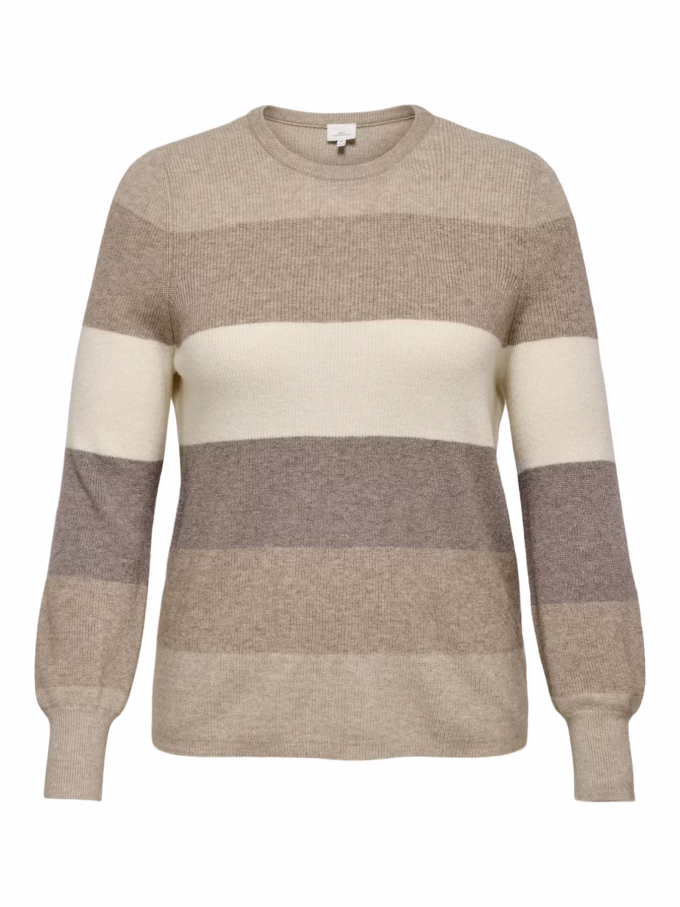 slätstickad randig tröja bruna toner offwhite mjuk viscose rund hals lång ärm med mudd