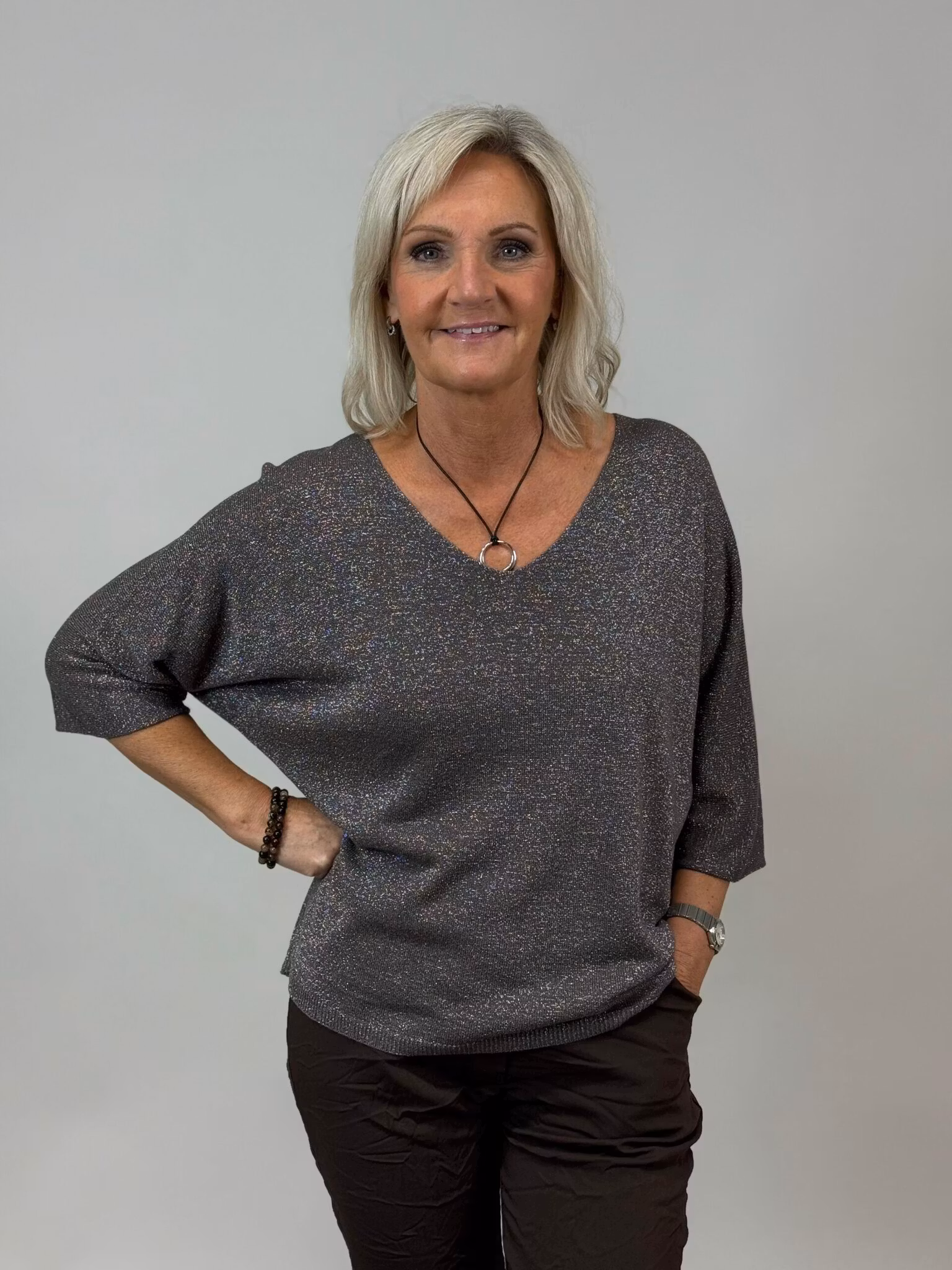 Glittrig topp - brun