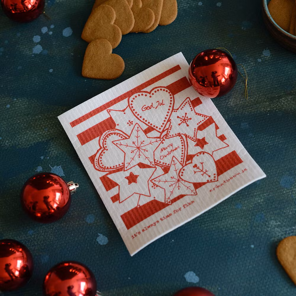 disktrasa julmotiv pepparkaka rödvit god jul merry christmas cellulosa