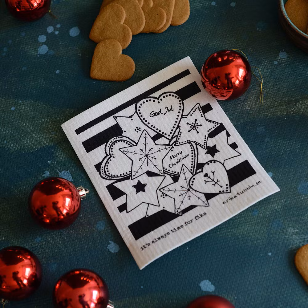 disktrasa julmotiv pepparkaka svartvit god jul merry christmas cellulosa