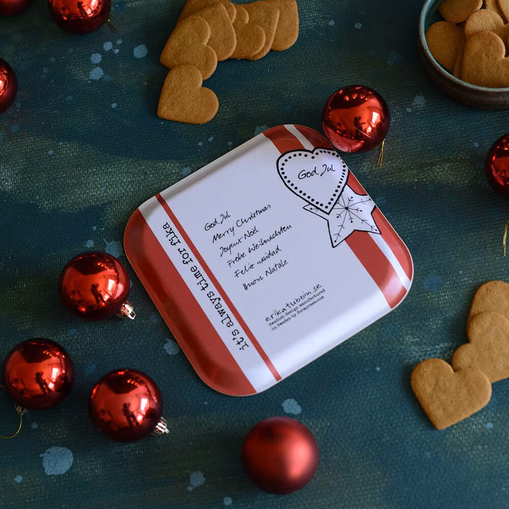 Brick fat formpressad björk julmotiv pepparkaka rödvit svartvit
