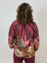 Blus med blombård - vinröd