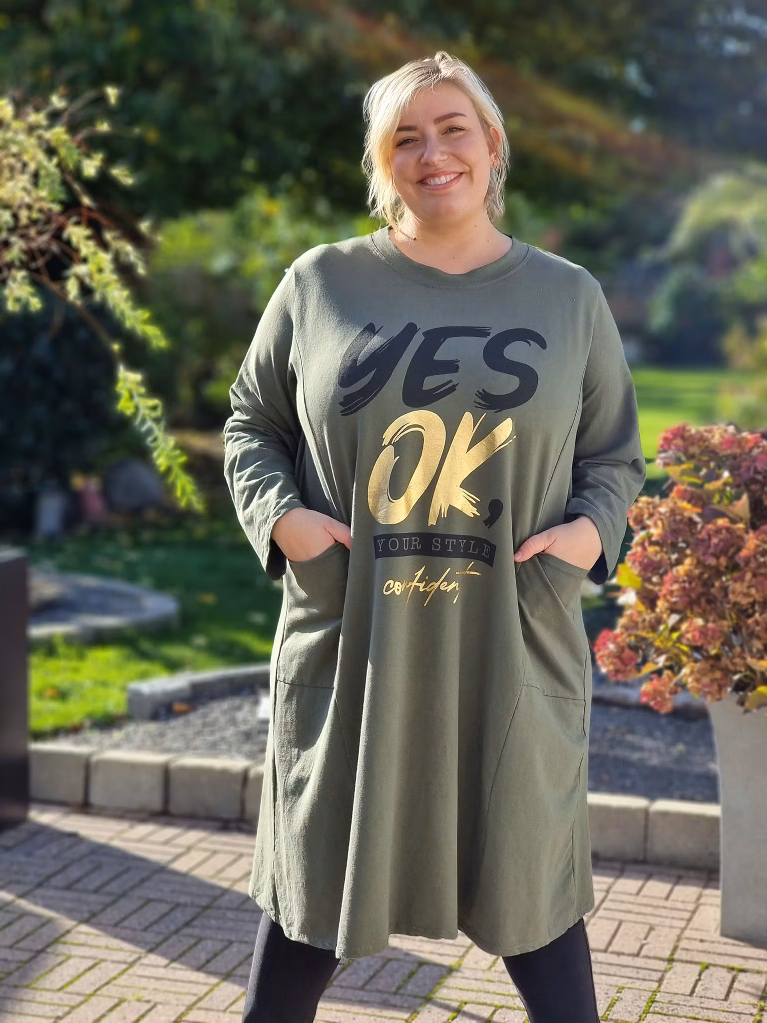 Sweatshirtklänning plussize - armegrön
