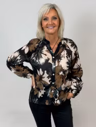 Mönstrad blus - svart/brun/vit