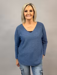 Omtyckt stickad tröja - Jeansblå