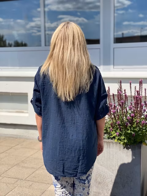 Blus m linnelook - marinblå