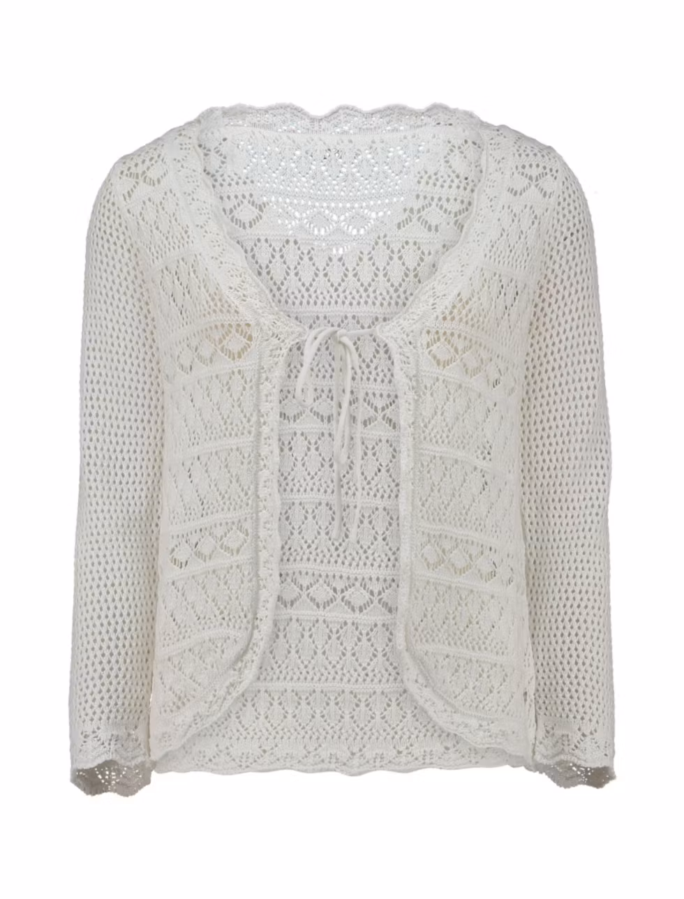 kofta knytband hålmönster vit vågad kant