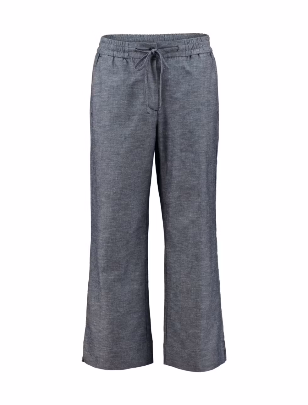 culottebyxa melerad marinblå dragkedja knapp resår bak sidfickor bakfickor knytband